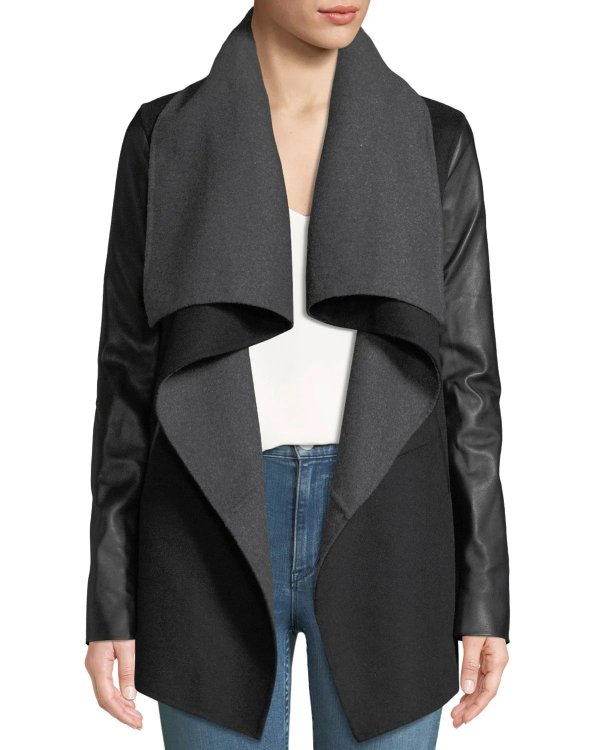 Vane Wool Coat w/ Leather Sleeves