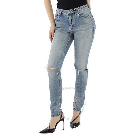 High Rise Ripped Knee Jeans