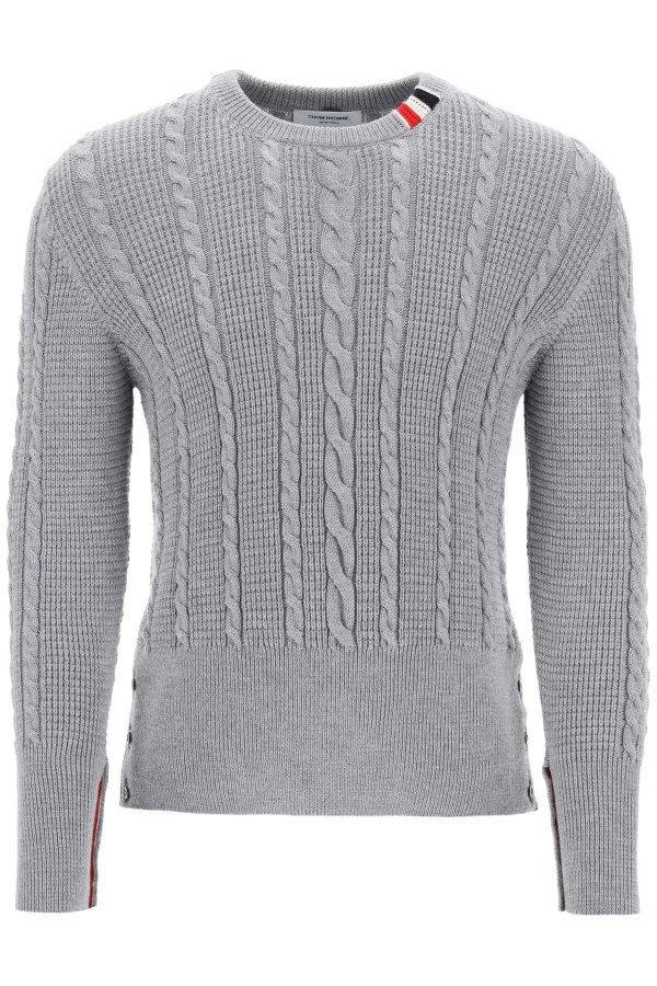 Cable wool sweater with RWB detail Thom Browne
