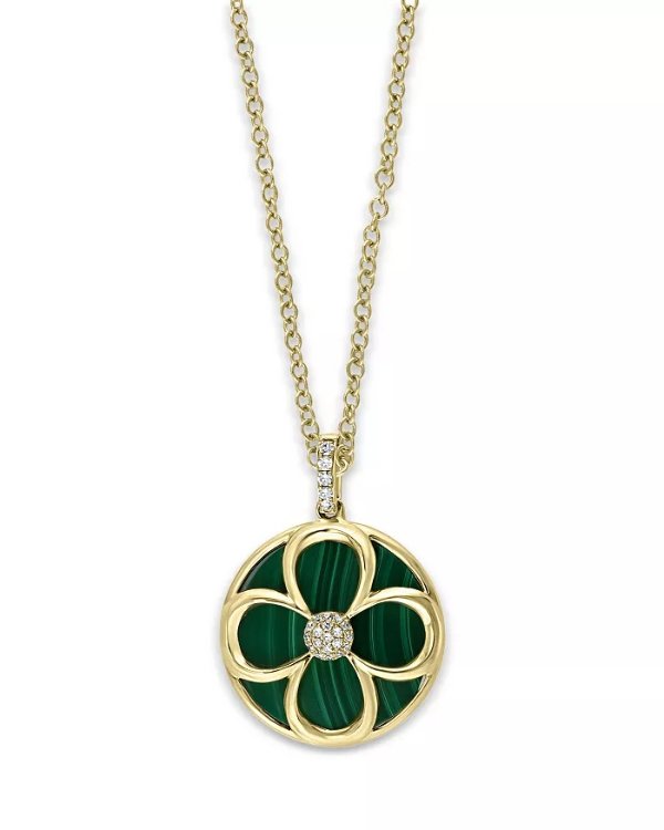 Malachite & Diamond Clover Pendant Necklace in 14K Yellow Gold, 18" - 100% Exclusive