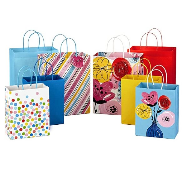 Gift Bags Assortment, Floral, Stripes, Polka Dots, Solids (Pack of 8: 4 Large 13" and 4 Medium 9") for Birthdays, Mother's Day, Baby Showers, Bridal Showers, Any Occasion
