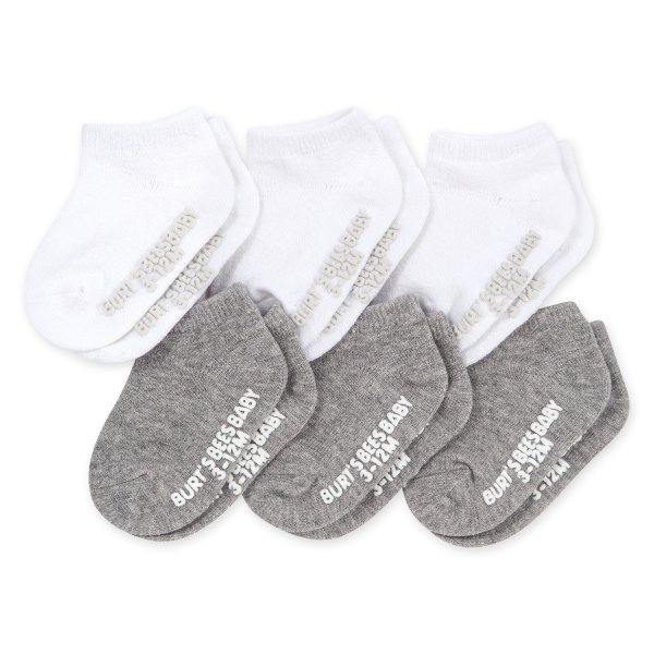 Solid White & Grey Baby Ankle Socks Made with Organic Cotton 6 Pack