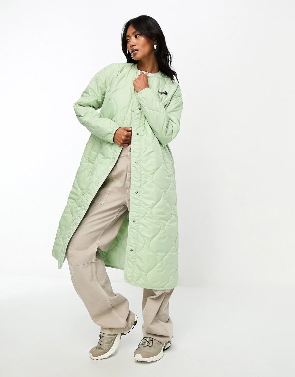 Ampato Quilted liner longline jacket in sage Exclusive at ASOS