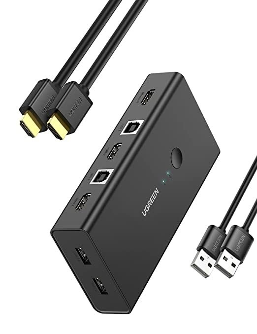KVM Switch, 4K HDMI Switch 2 in 1 Out, USB Switch for 2 Computers Share Keyboard Mouse Printer, Supports Full HD 4K 2K 1080P 3D, Compatible for TV, Monitor, Fire Stick, Laptop