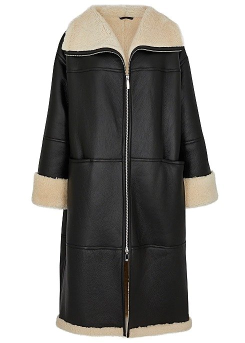 Shearling-trimmed leather coat