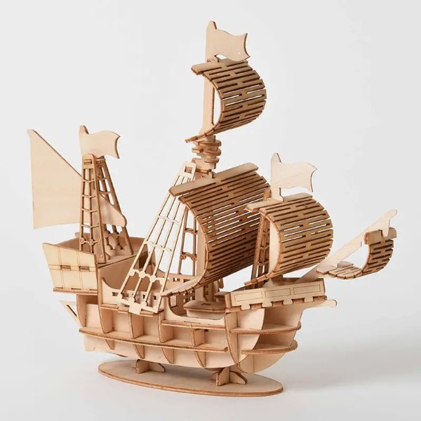 1pc 3D Wooden Puzzles For Adults, Sailboat Educational Puzzle Assembly Model, DIY Educational Desk Toy 7.87"x7.09"x2.99"