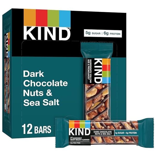,Dark Chocolate Nuts & Sea Salt, Gluten Free, Low Sugar, 1.4oz, 12 Count