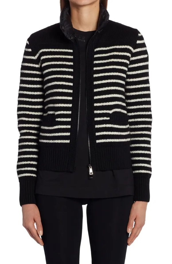 Stripe Quilted Down & Knit Cardigan