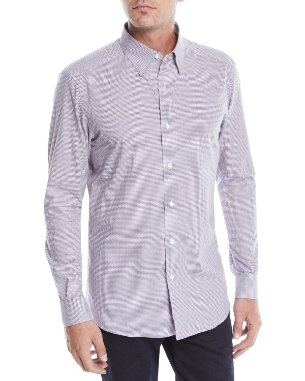 Men's Woven Small-Check Button-Down Shirt