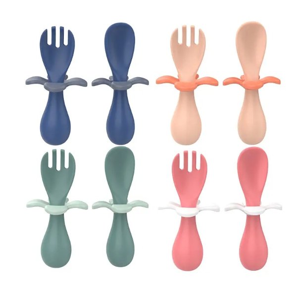 Baby Training Fork Spoon Set Petal Short Handle Spoon Silicone Baby Food Supplement Tool Children Tableware - Baby Products - Temu