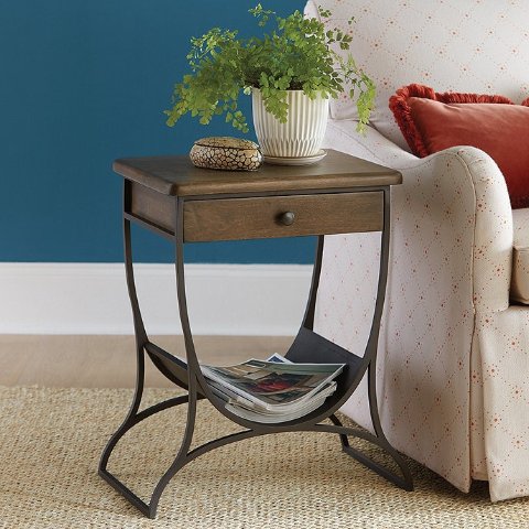 Emerson Side Table Magazine Holder Rustic Brown & Iron