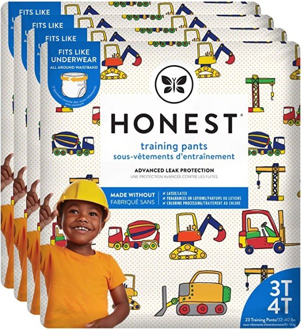 Honest Company Toddler Training Pants | Construction Zone | 3T/4T | 92 Count | Eco-Friendly | Underwear-Like Fit | Stretchy Waistband & Tearaway Sides | Perfect for Potty Training