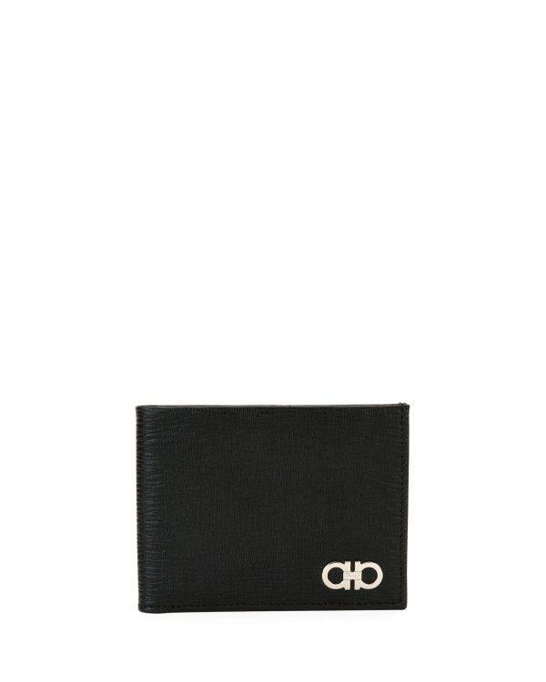 Men's Revival Gancini Bi-Fold Leather Wallet, Black/Red