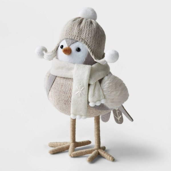 Fabric Bird with Cream Scarf Decorative Figurine