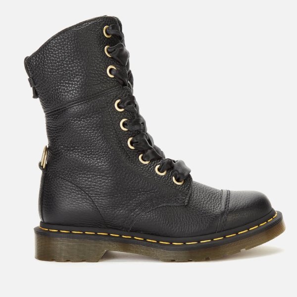 Women's Aimilita Leather/Tartan Toe Cap 9-Eye Boots - Black/Stewart