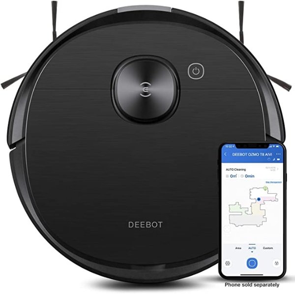 Deebot T8 AIVI Robot Vacuum Cleaner, Vacumming and Mopping in One-Go, Laser Mapping, Smart AI Object Recognition, On-Demand Live Video, Custom Clean, 3+ Hours of Runtime
