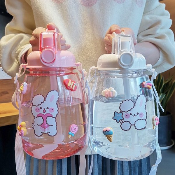 10.57US $ 40% OFF|1300 ML Large Capacity Outdoor Sports Water Bottle With Straw Strap Creative Cute Sticker Portable Plastic Kids Sippy Water Cup|Water Bottles| - AliExpress