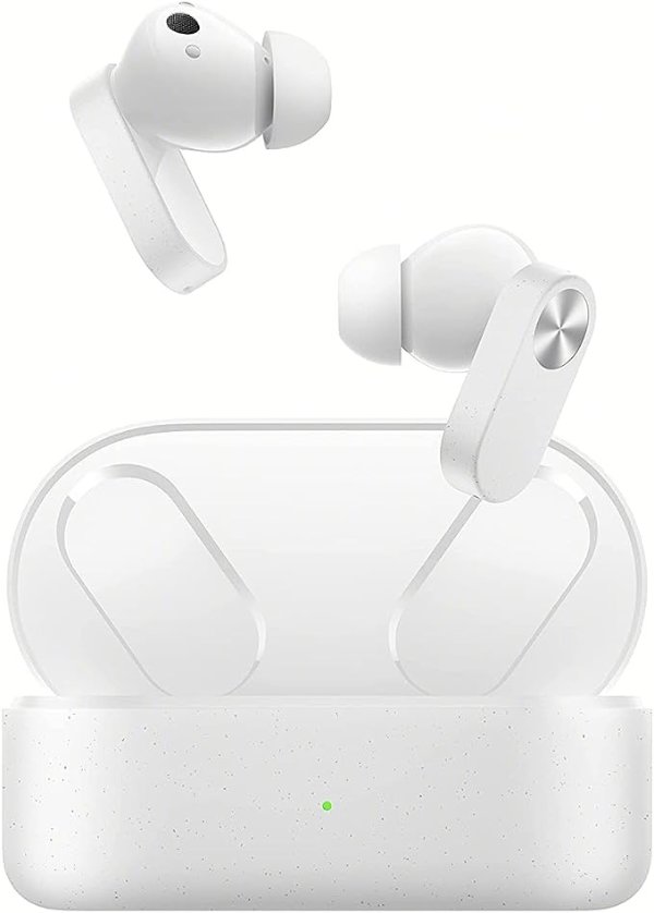 Nord Buds 2 True Wireless in Ear Earbuds with Mic, Up to 25dB ANC 12.4mm Dynamic Titanium Drivers, Playback: Up to 36hr case, 4-Mic Design, IP55 Rating, Fast Charging Lightning White