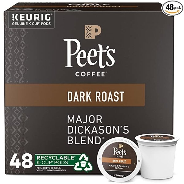 , Dark Roast K-Cup Pods for Keurig Brewers - Major Dickason's Blend 48 Count (1 Box of 48 K-Cup Pods)