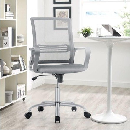 AFO Home Office Chair Mid Back Breathable Mesh Height Adjustable, Comfortable Armrests, Padded Seat, Ergonomic Lumbar Support, Swivel Rolling, Tilting Function, Grey