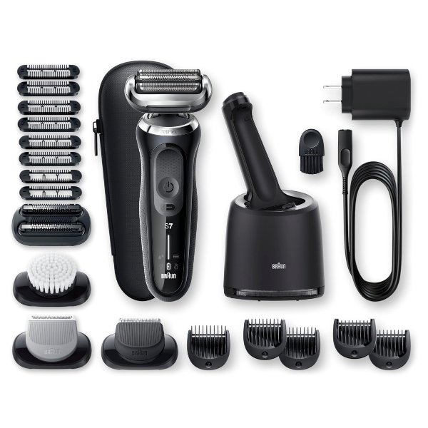 Braun Series 7 7091cc Flex Electric Razor for Men with SmartCare Center, Beard Trimmer, Stubble Beard Trimmer, Body Groomer and Exfoliating Brush Wet & Dry, Rechargeable, Cordless Foil Shaver, Black