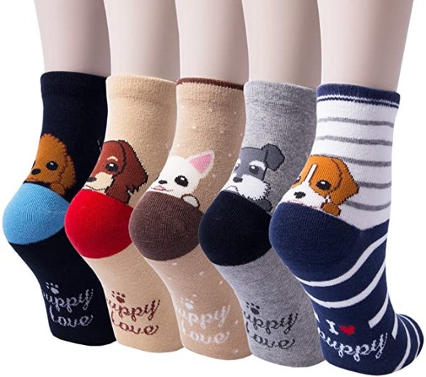 5 or 4 Pairs Womens Cute Animal Socks Dog Cat Fun Cotton Casual Crew Funny Socks
