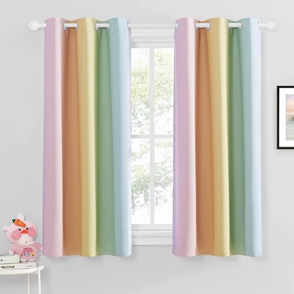 Colorful Rainbow Kitchen Curtains for Girls Bedroom, Playrooms, Nurseries, Window Short Curtains for Baby Living Room Bathroom Decorations (Light Rainbow, 42" x 54" Length, Set of 2)
