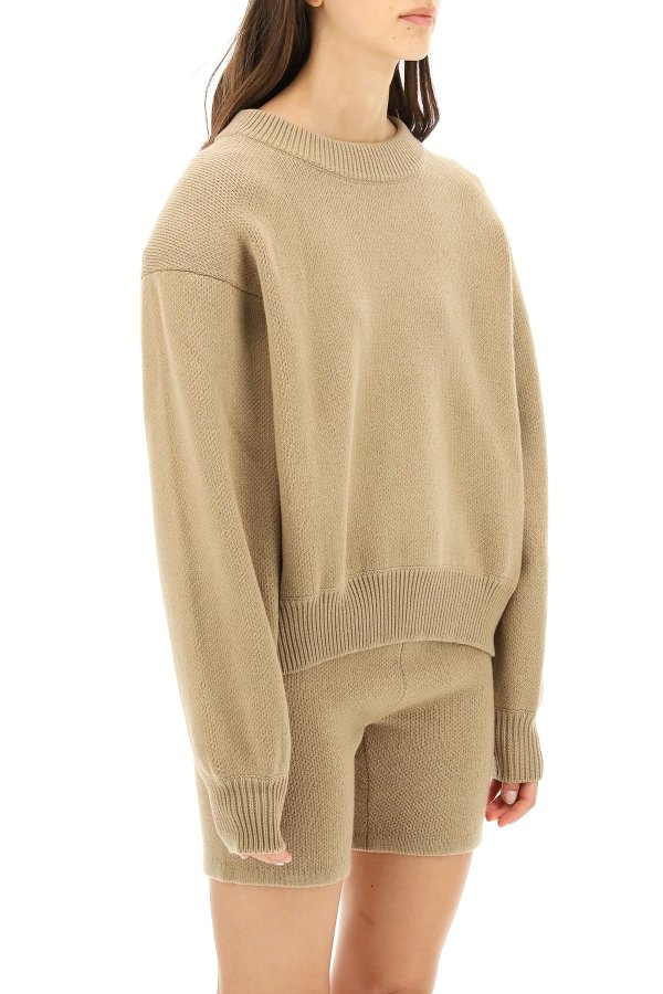 crewneck sweater with padded shoulders
