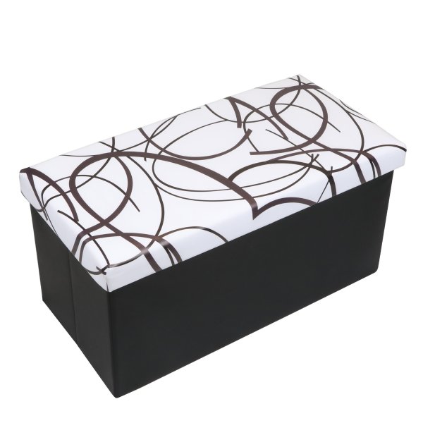 30 Inch Swirl Design Memory Foam Folding Storage Ottoman Bench with Faux Leather