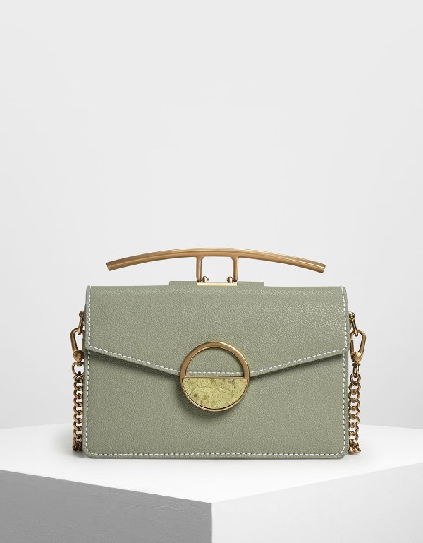 Sage Green Stone Embellished Shoulder Bag | CHARLES & KEITH US