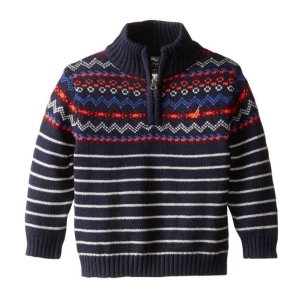Nautica Baby Boys' Zip Neck Fairisle Sweater with Stripe