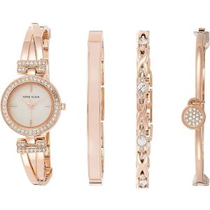 Anne KleinWomen's Premium Crystal Accented Bangle Watch and Bracelet Set, AK/2238