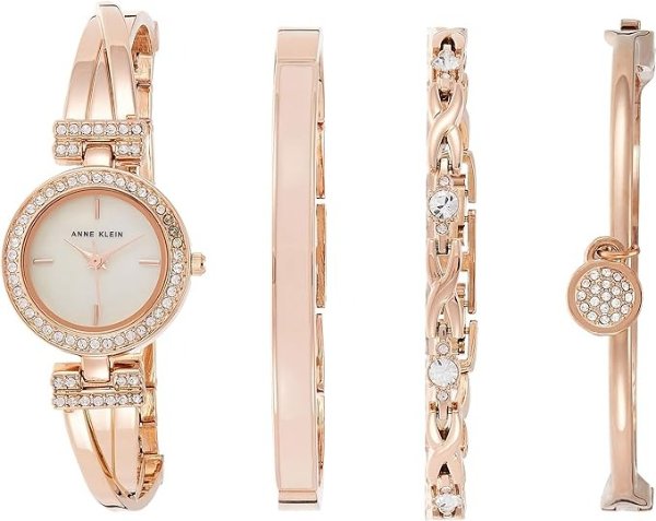 Women's Premium Crystal Accented Bangle Watch and Bracelet Set, AK/2238
