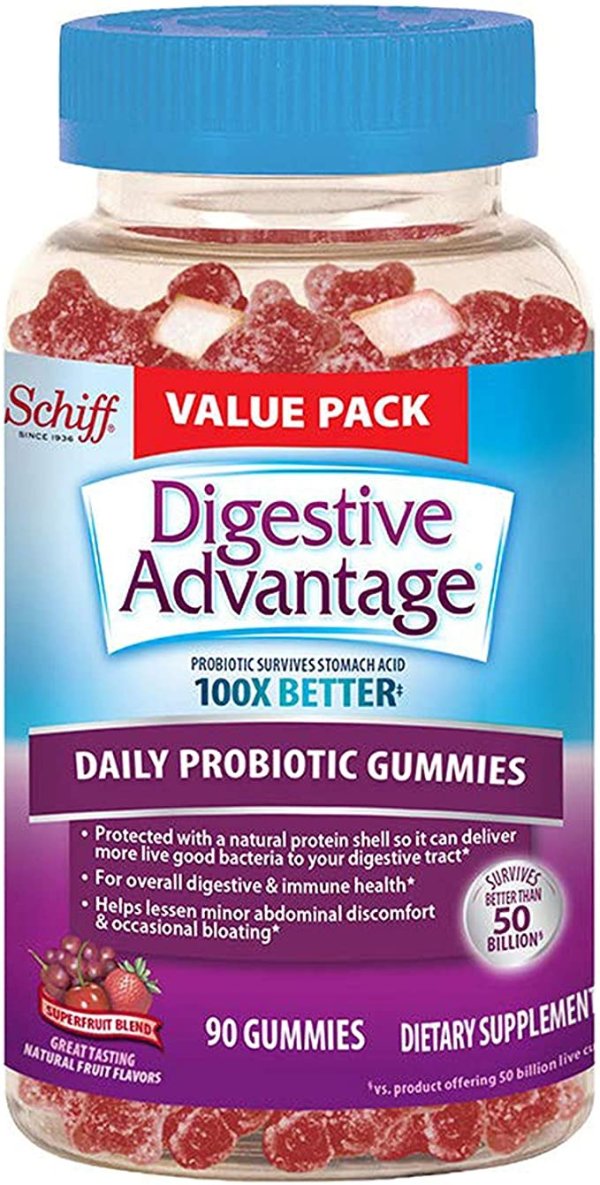 Daily Probiotic - Superfruit Blend Gummies (90 Count In A Bottle), Helps Relieve Minor Abdominal Discomfort and Occasional Bloating, Supports Digestive and Immune Health, CFUs