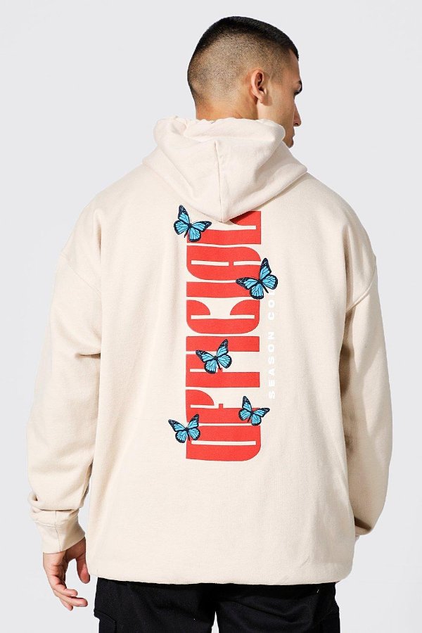 Oversized Butterfly Back Graphic Hoodie | BoohooMAN