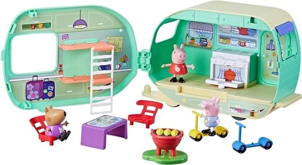 Peppa Pig Caravan Playset with 3 Figures and 6 Accessories, Preschool Toys for 3 Year Old Girls and Boys and Up