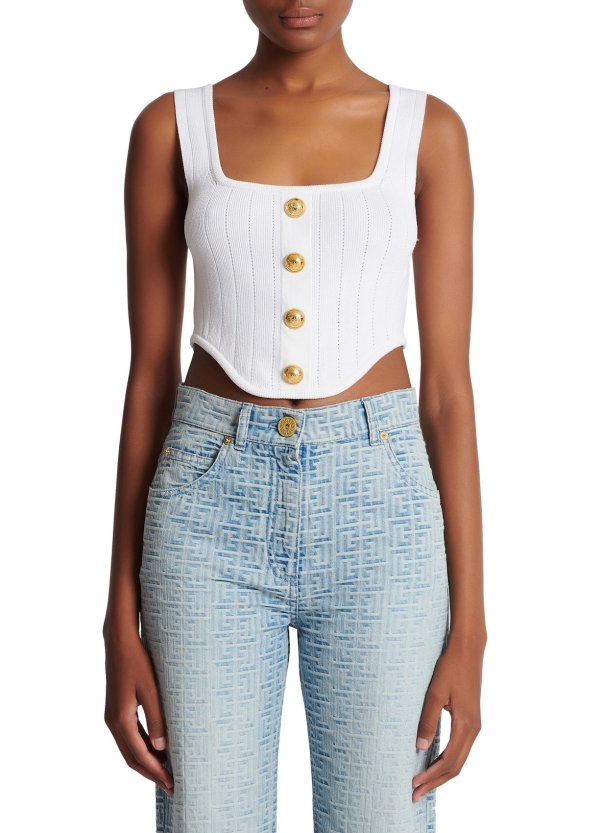 Buttoned knitted corset top