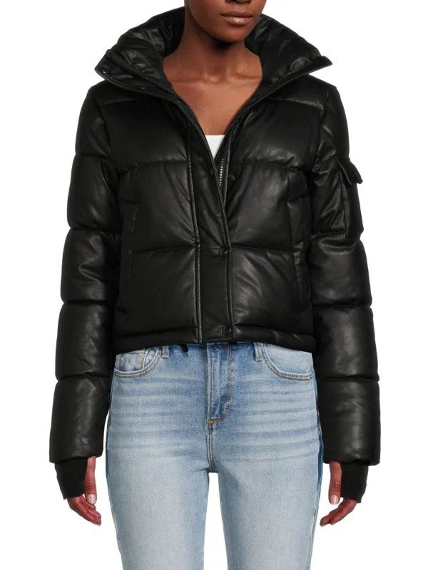 ​Faux Leather Crop Puffer Jacket