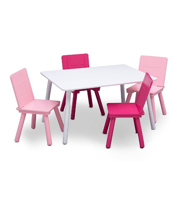 White & Pink Kids Five-Piece Table & Chair Set