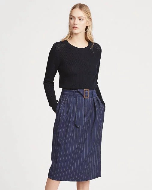 Pinstripe Wool Pencil Skirt
