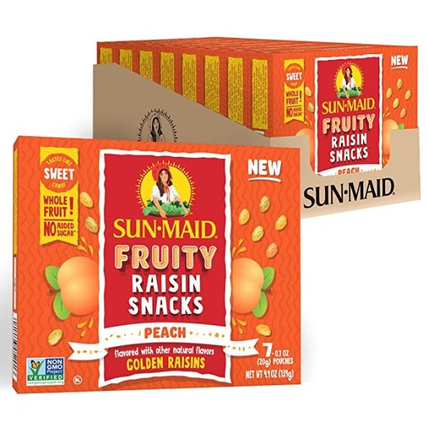 -Maid - Fruity Peach Raisins Snack - 0.7 Ounce - Pack of 56 - Whole Natural Dried Fruit - No Artificial Flavors - Non-GMO