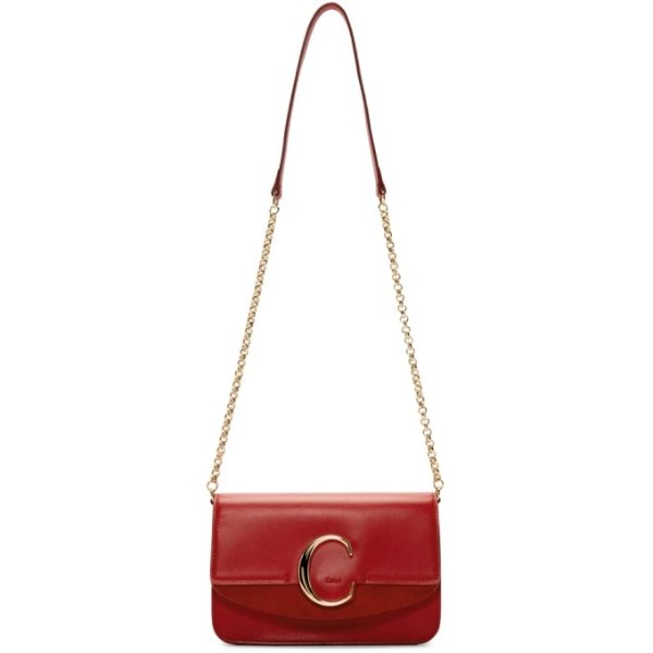 Red 'C' Chain Clutch Bag