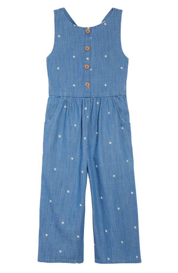 Kids' Embroidered Wide Leg Chambray Jumpsuit
