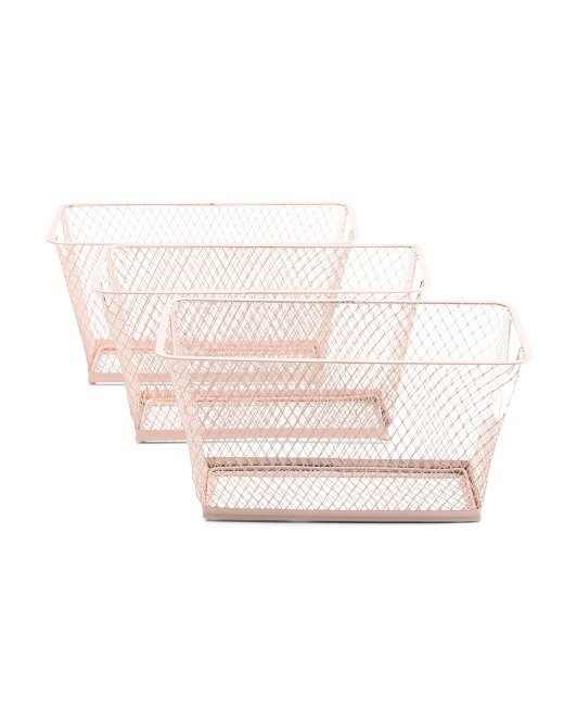 Set Of 3 Metal Mesh Tapered Storage Baskets