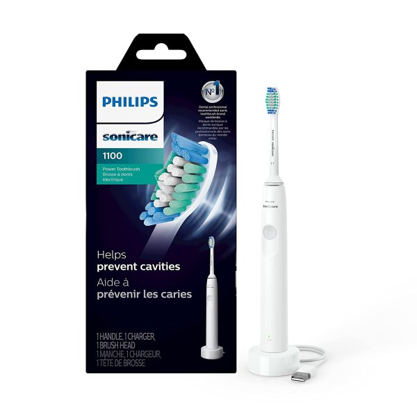 Sonicare 1100 Power Toothbrush, Rechargeable Electric Toothbrush, White Grey HX3641/02