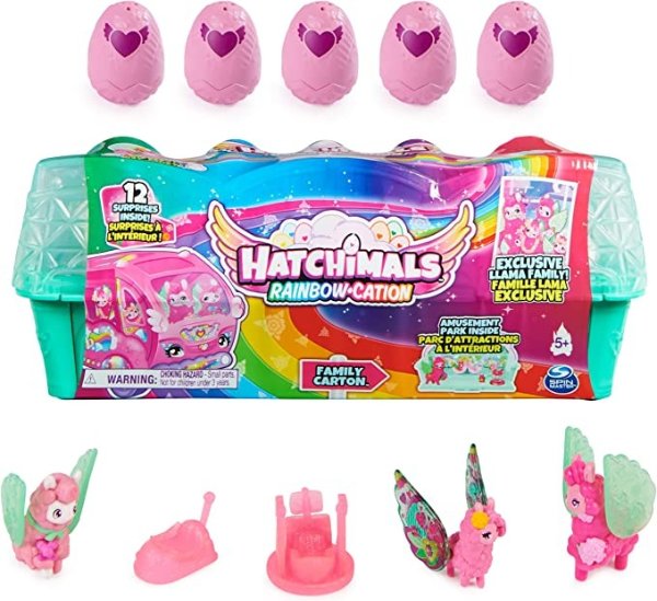 CollEGGtibles, Rainbow-Cation Llama Family Carton with Surprise Playset, 10 Characters, 2 Accessories, Christmas Kids Toys for Girls