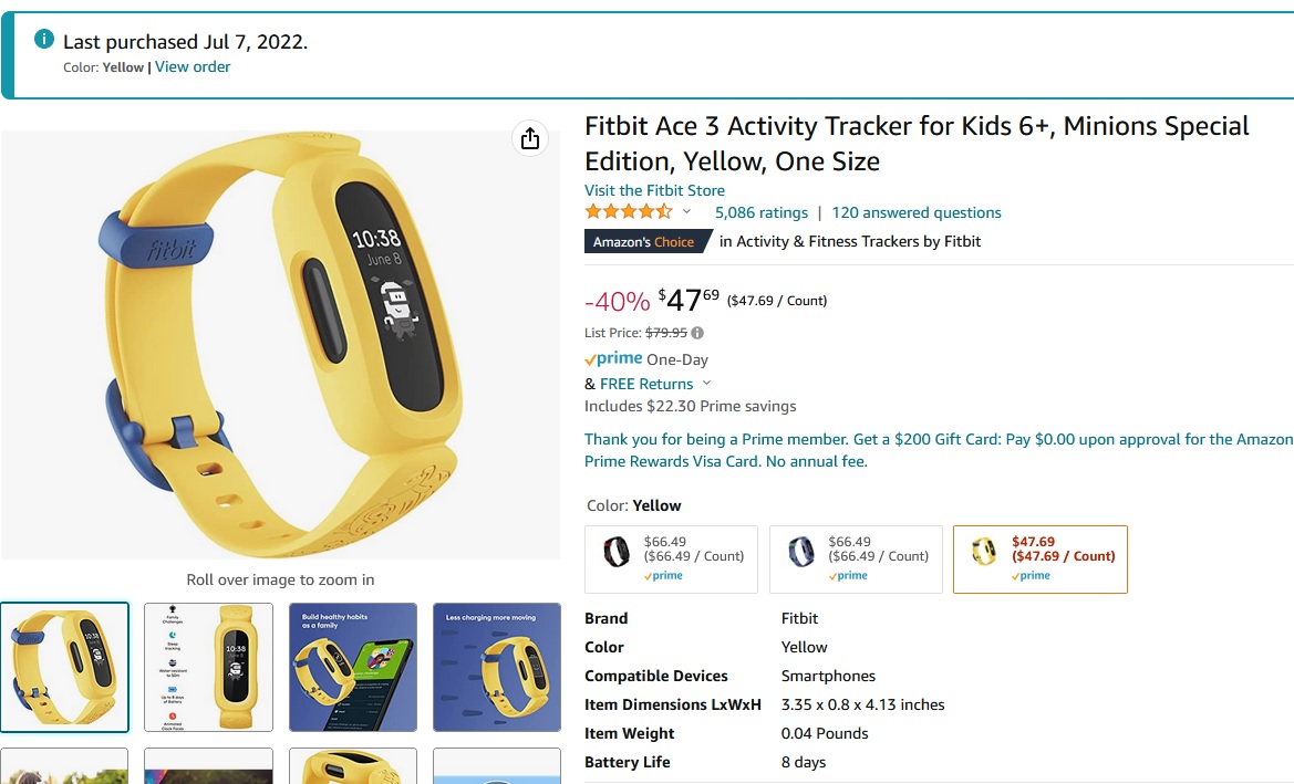 Fitbit Ace 3 Minions Special Edition