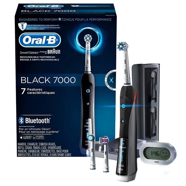 7000 SmartSeries Power Rechargeable Bluetooth Toothbrush Powered by Braun Black
