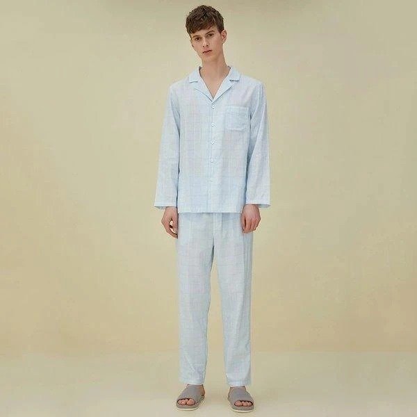 Men's Yarn-dyed Double-layer Yarn Pajamas Set