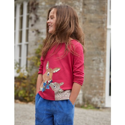 BodenLong Sleeve Applique T-shirtPenelope Pink Deer